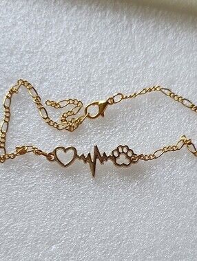 Hand Crafted Gold Heartbeat Paw Bracelet/ Anklet